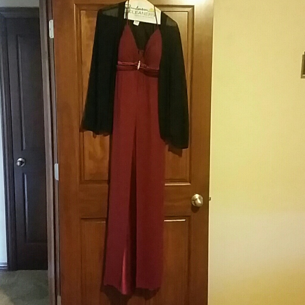 Long evening formal dress with sheer jacket